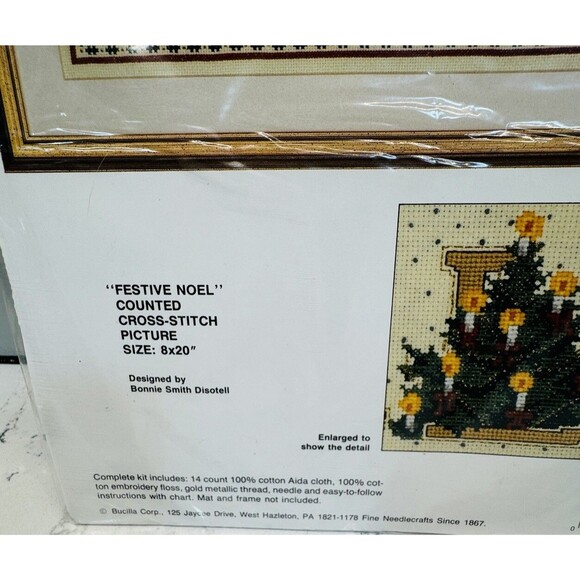Vtg Bucilla Counted Cross Stitch Kit Festive Noel 8x20 Christmas Tree Santa - Picture 6 of 11